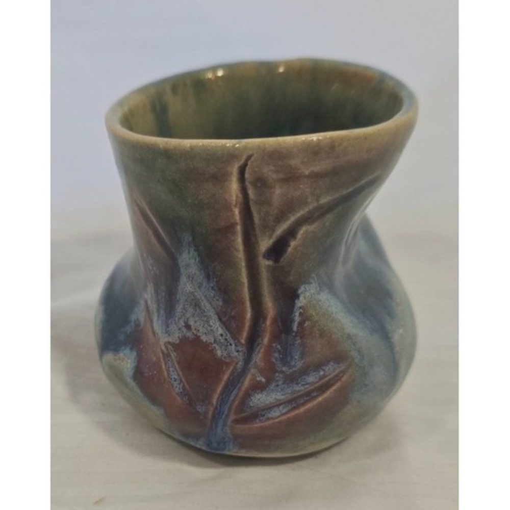 Studio Pottery Bud Vase Handcrafted Small Vessel‎ OS Blue Brown Excellent